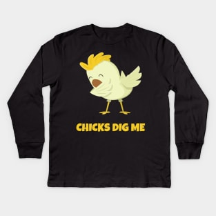 Chicks Dig Me Egg Hunt Dabbing Shirt Kids Boys Happy Easter Kids Long Sleeve T-Shirt